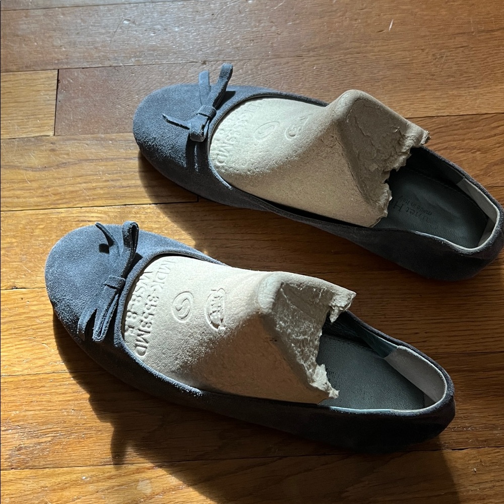 Garnet Hill Gray Italian Suede Ballet Flats